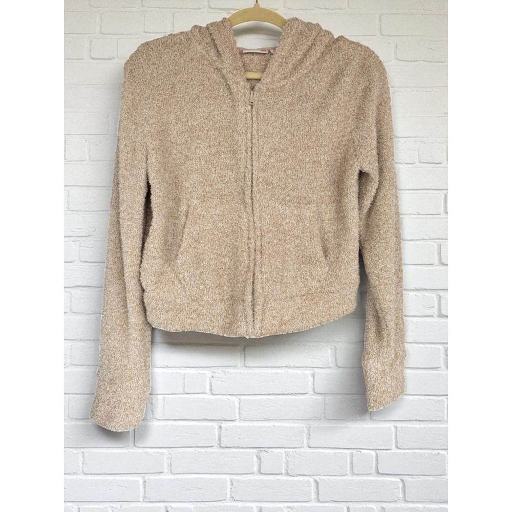 SO Cozy Juniors Medium Beige Full Zip Banded Hem Long Sleeve Hoodie Oversized